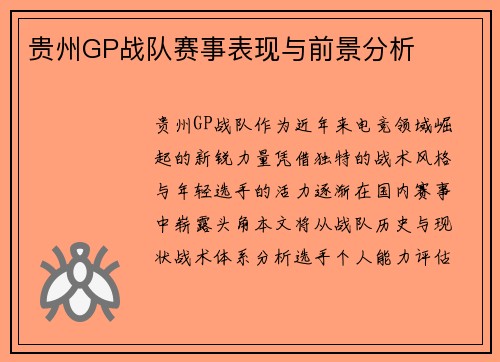 贵州GP战队赛事表现与前景分析