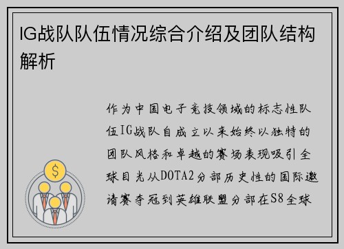 IG战队队伍情况综合介绍及团队结构解析