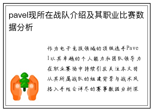 pavel现所在战队介绍及其职业比赛数据分析