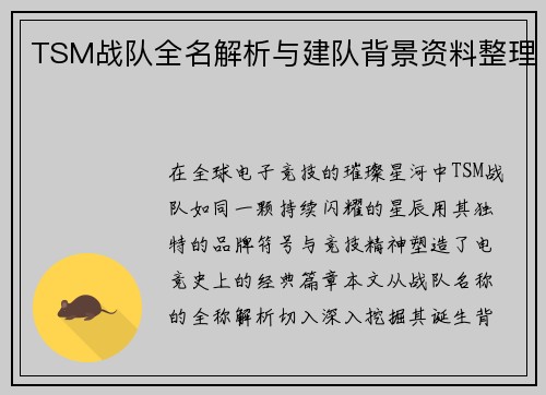 TSM战队全名解析与建队背景资料整理